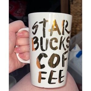 Starbucks 2015 Collectible‎ White 16 oz Mug Cup Gold Grafitti Lettering